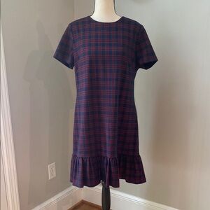 NWT 1901 size 14 drop waist shift dress plaid ruffle preppy schoolgirl academia